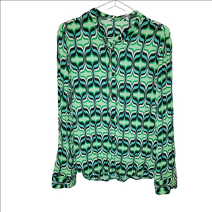 Zara Printed Geometric Viscose Button Up Blouse Long Sleeve